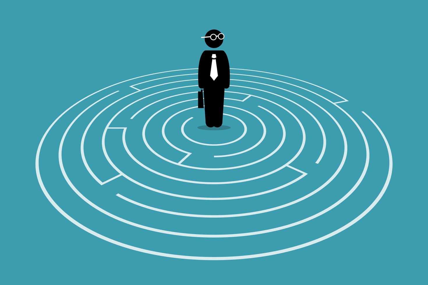 Businessman standing in the center of a maze. vector