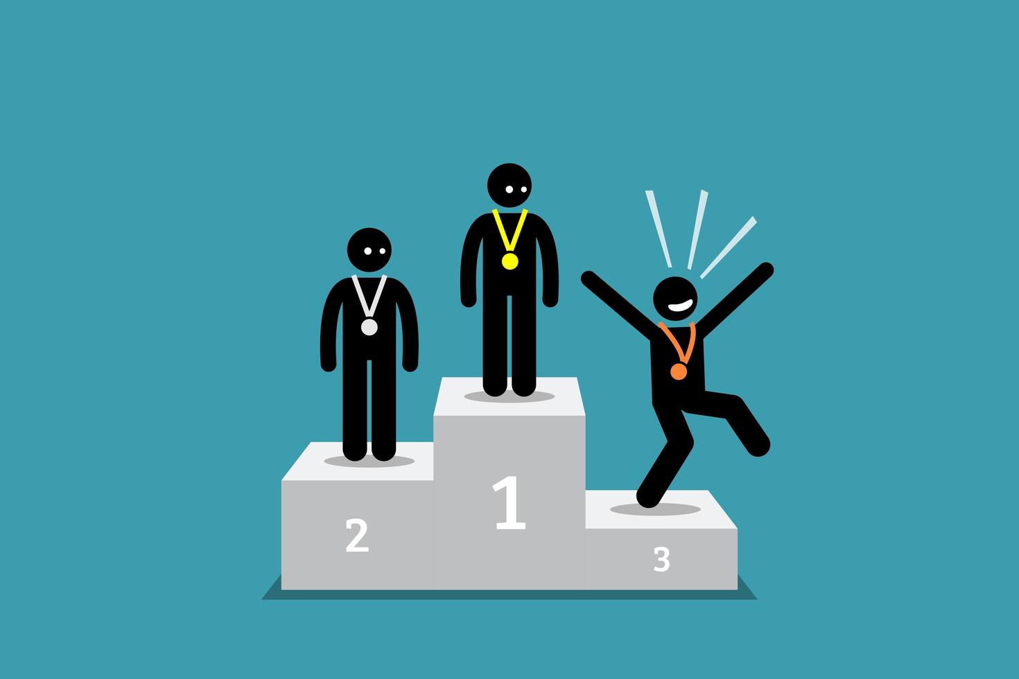 The stick figure person in third place is happier than the people in the first and second place. vector