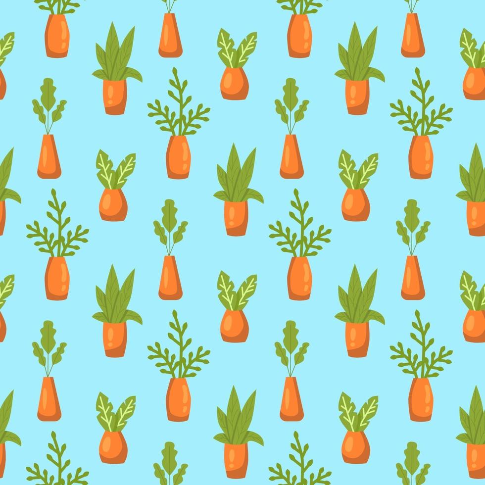 Seamless pattern with potted plants vector