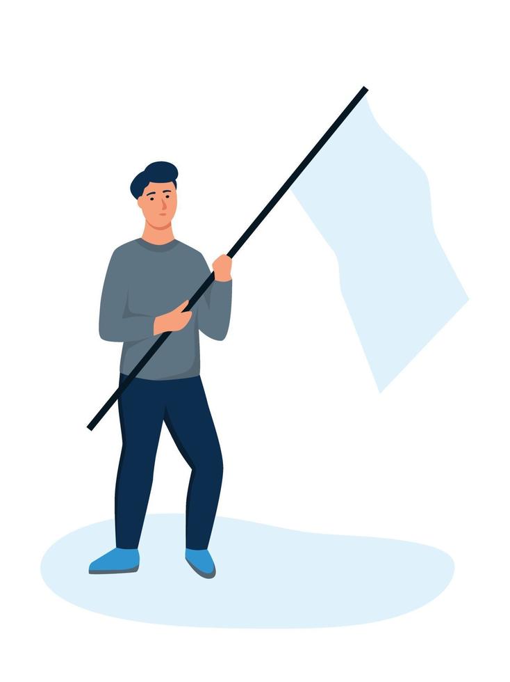 A young man holding a white flag vector