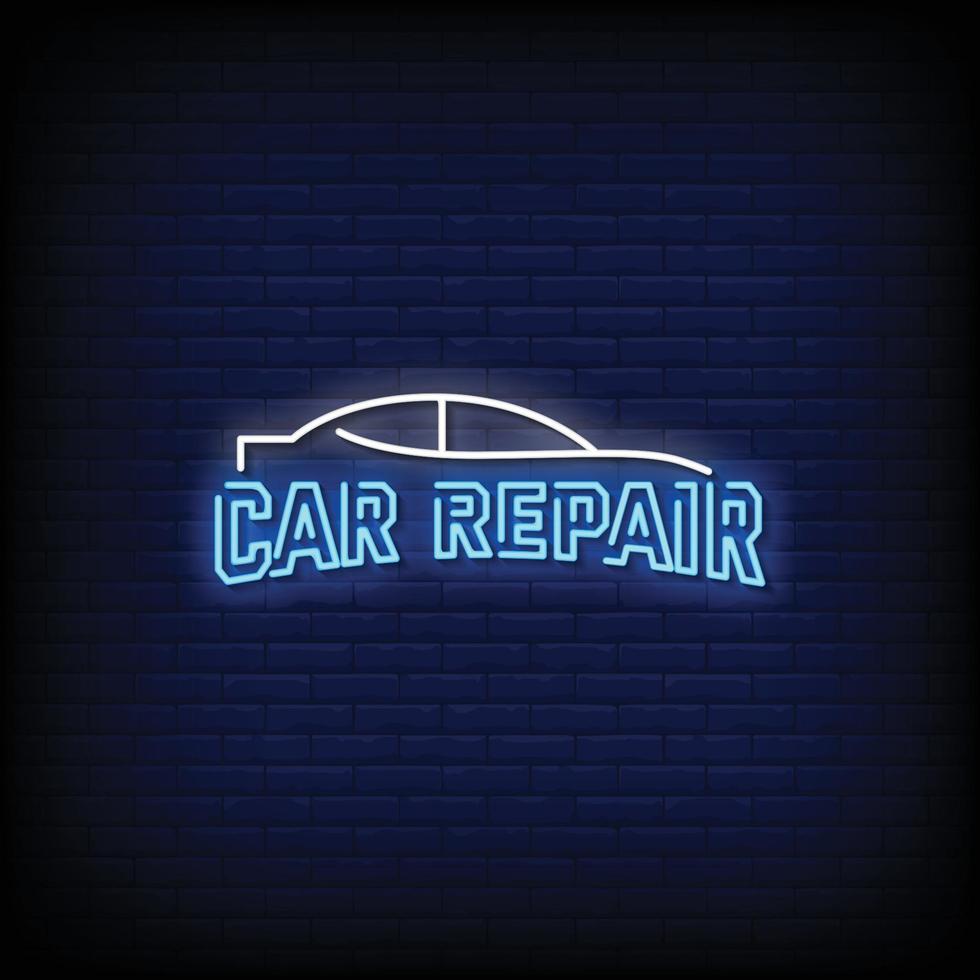 vector de texto de estilo de letreros de neón logo de reparación de automóviles