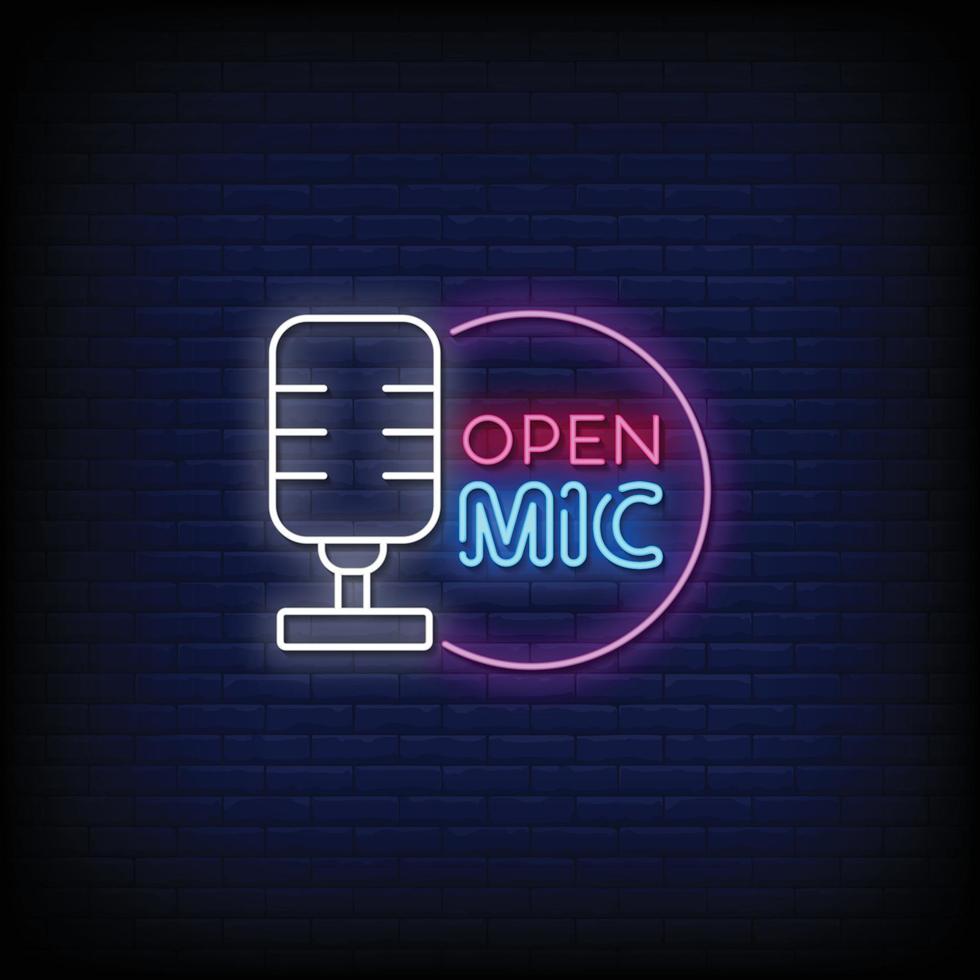 Open Mic Neon Signs Style Text Vector