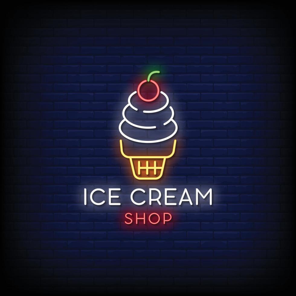 Ice Cream Shop Logo Neon Signs Style Text Vector