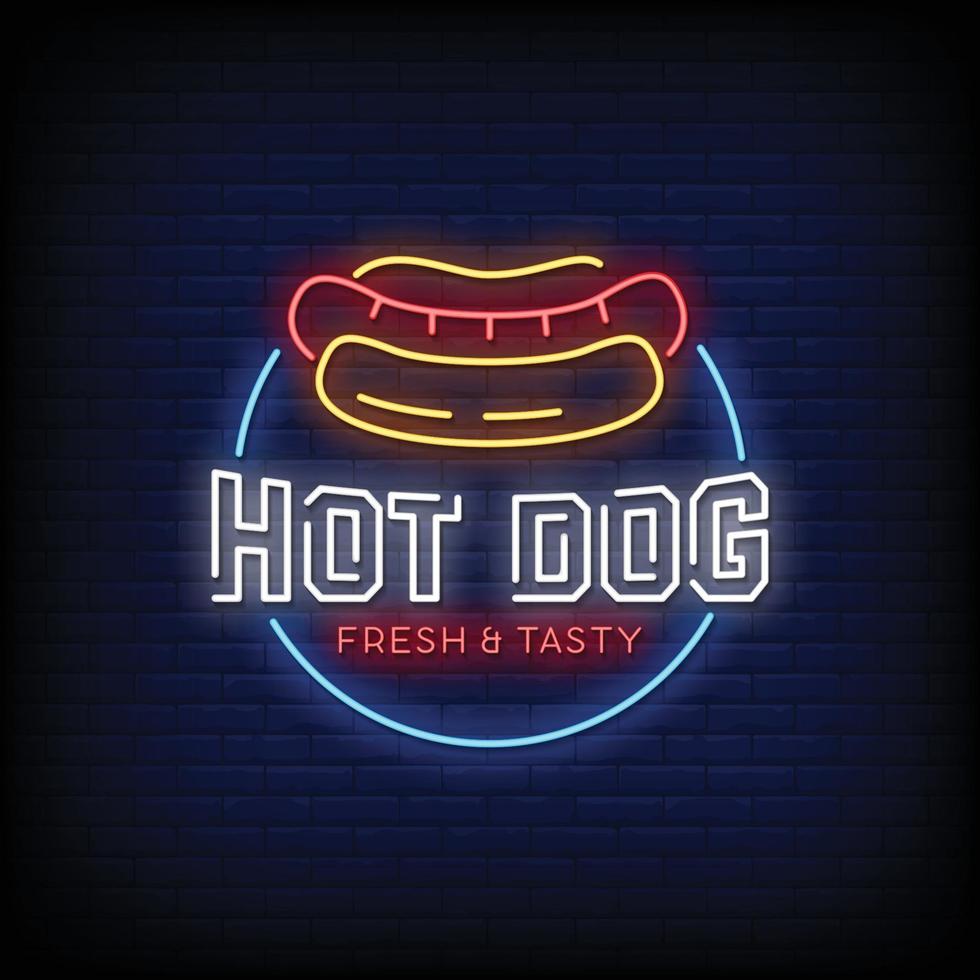 vector de texto de estilo de letreros de neón de hot dog