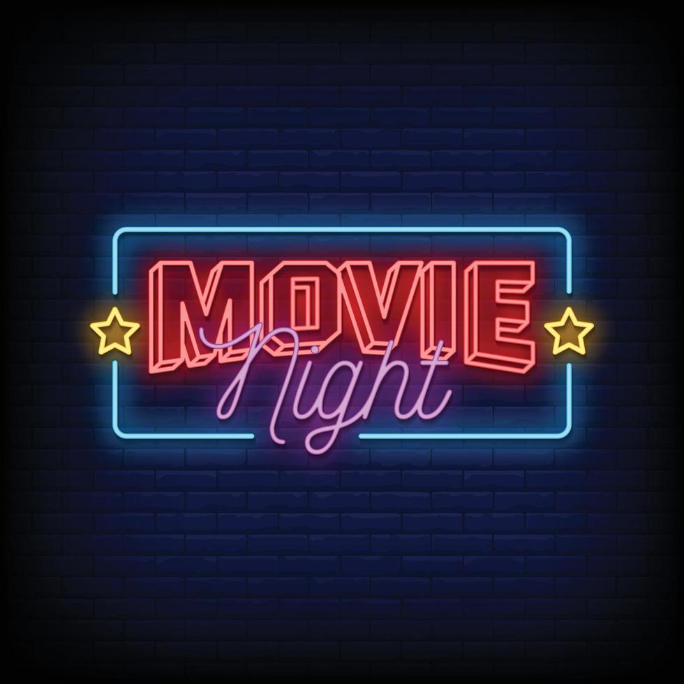 Movie Night Neon Signs Style Text Vector