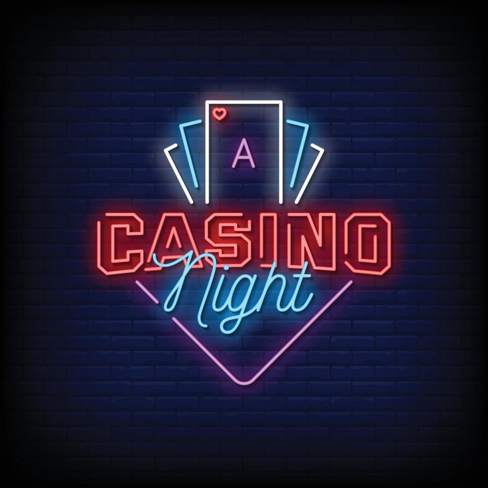 vector de texto de estilo de letreros de neón de noche de casino
