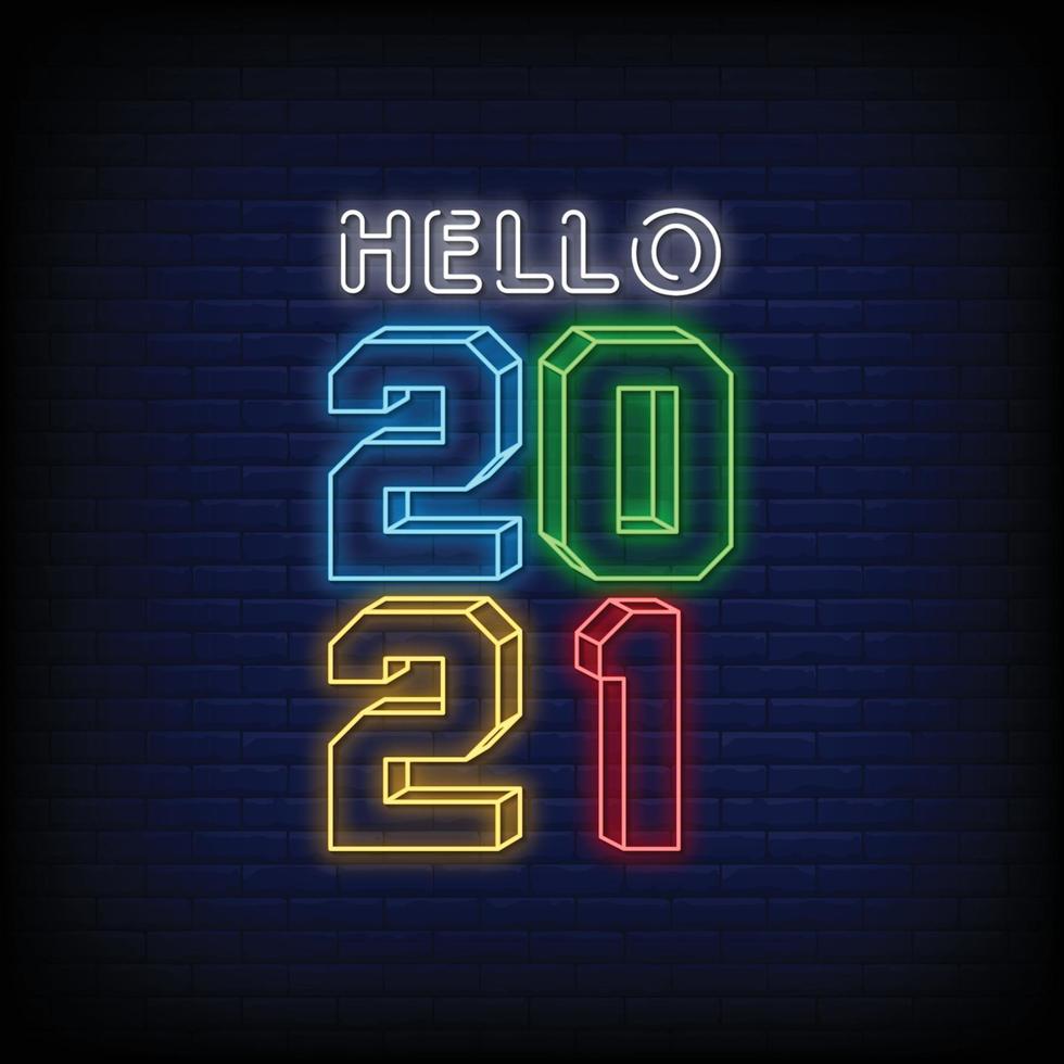 Hello 2021 Neon Signs Style Text Vector