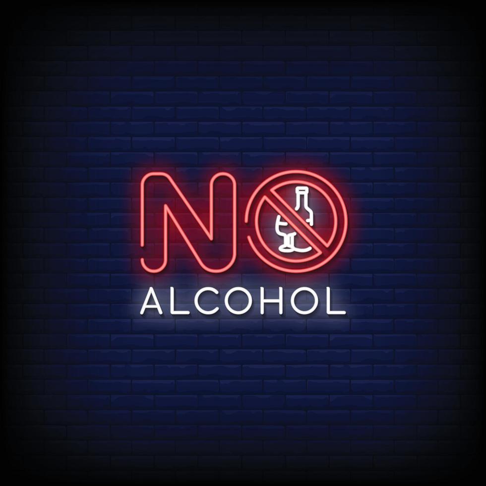 vector de texto de estilo de letreros de neón sin alcohol