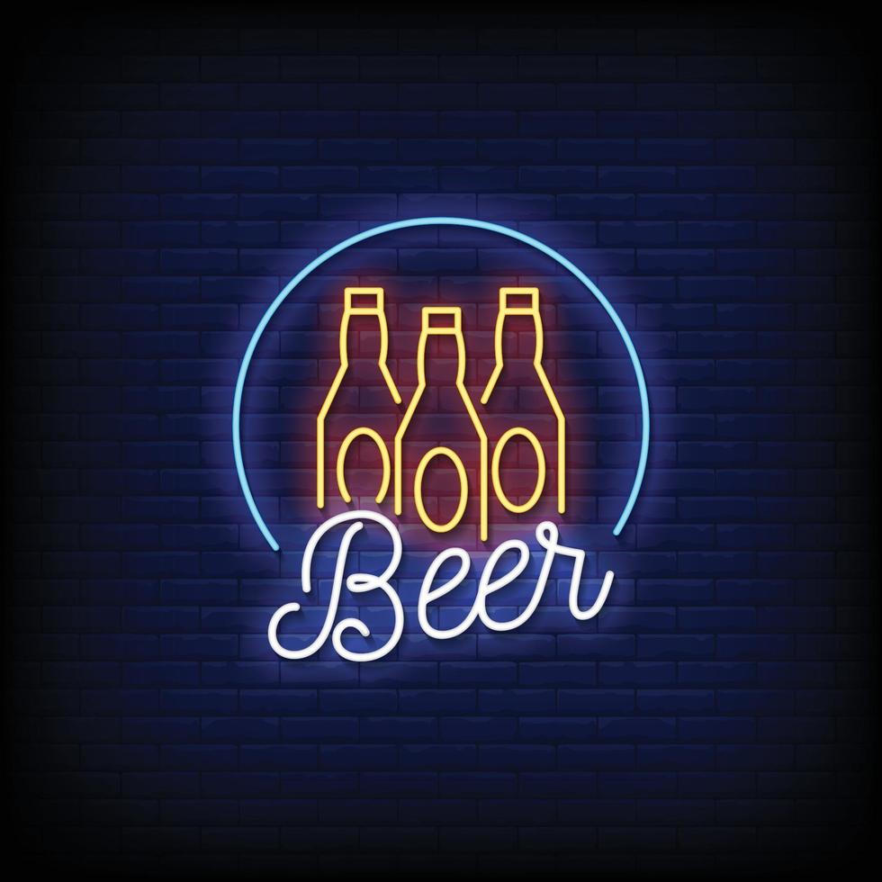 vector de texto de estilo de letreros de neón de cerveza