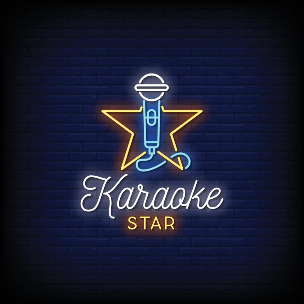 vector de texto de estilo de letreros de neón de estrella de karaoke