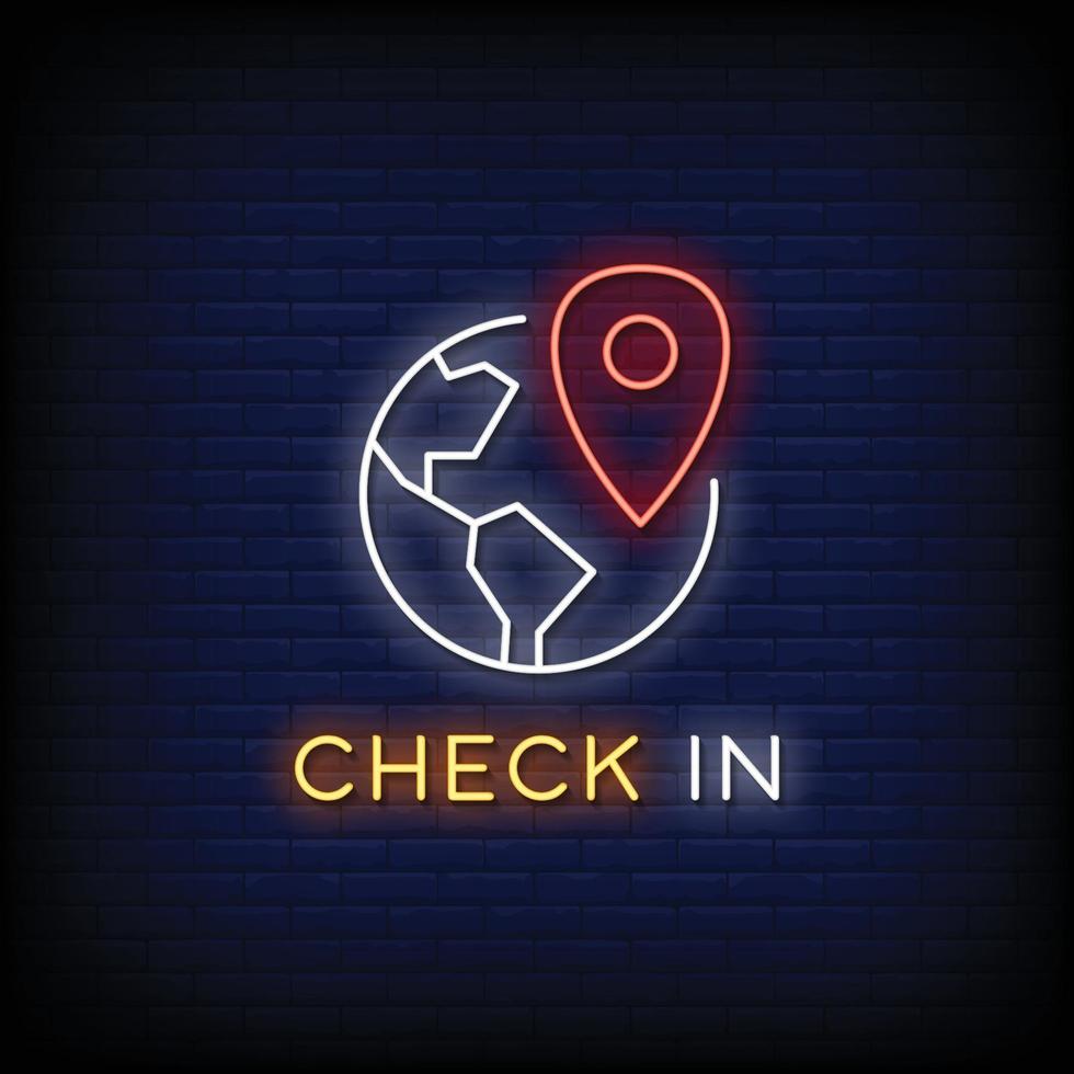 Check In Neon Signs Style Text Vector