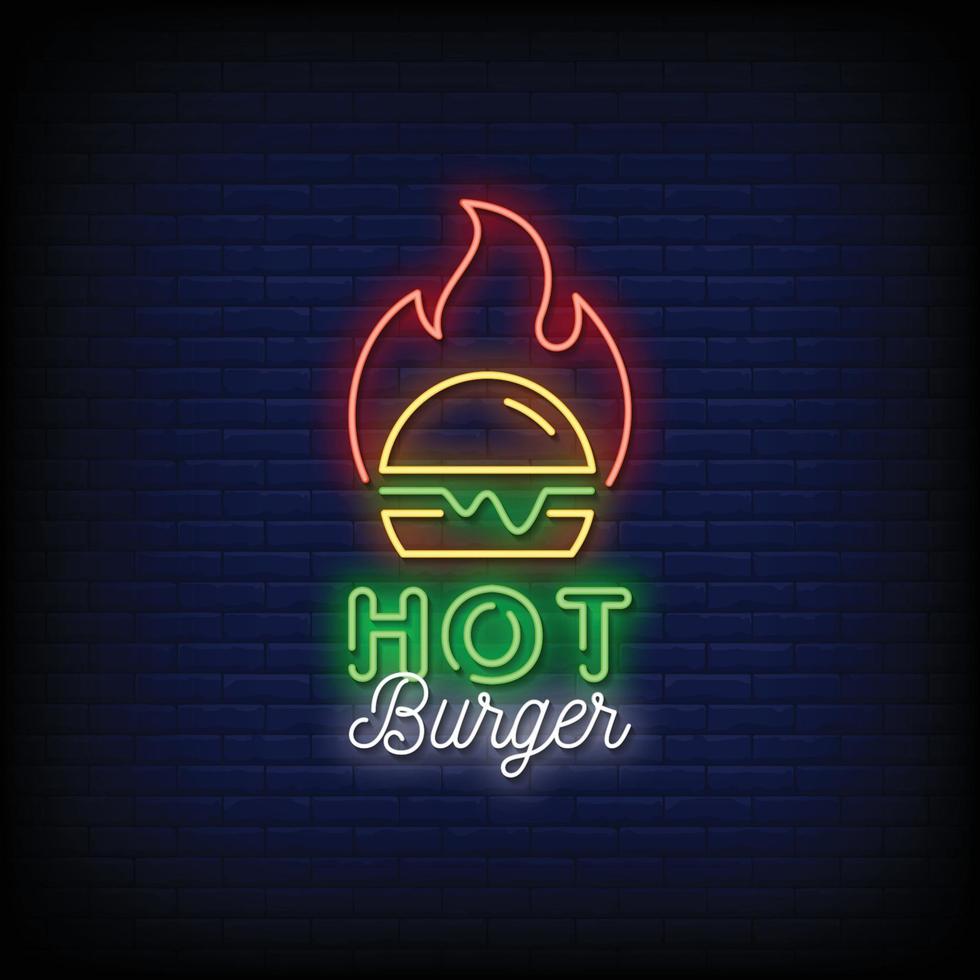 hot burgers logo letreros de neón estilo texto vector