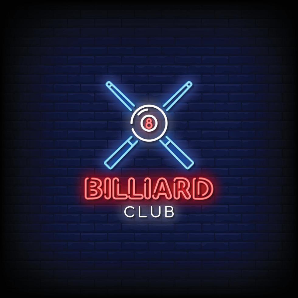 Billiard Club Neon Signs Style Text Vector