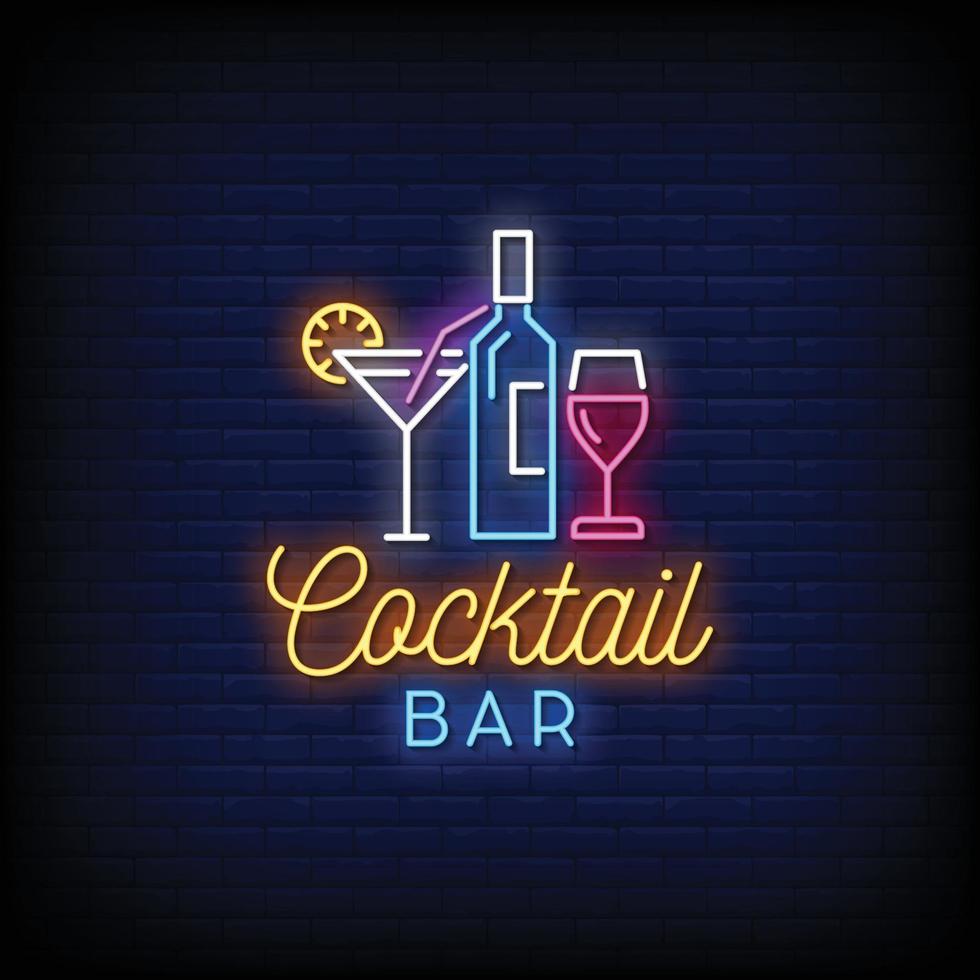 Cocktail Bar Neon Signs Style Text Vector