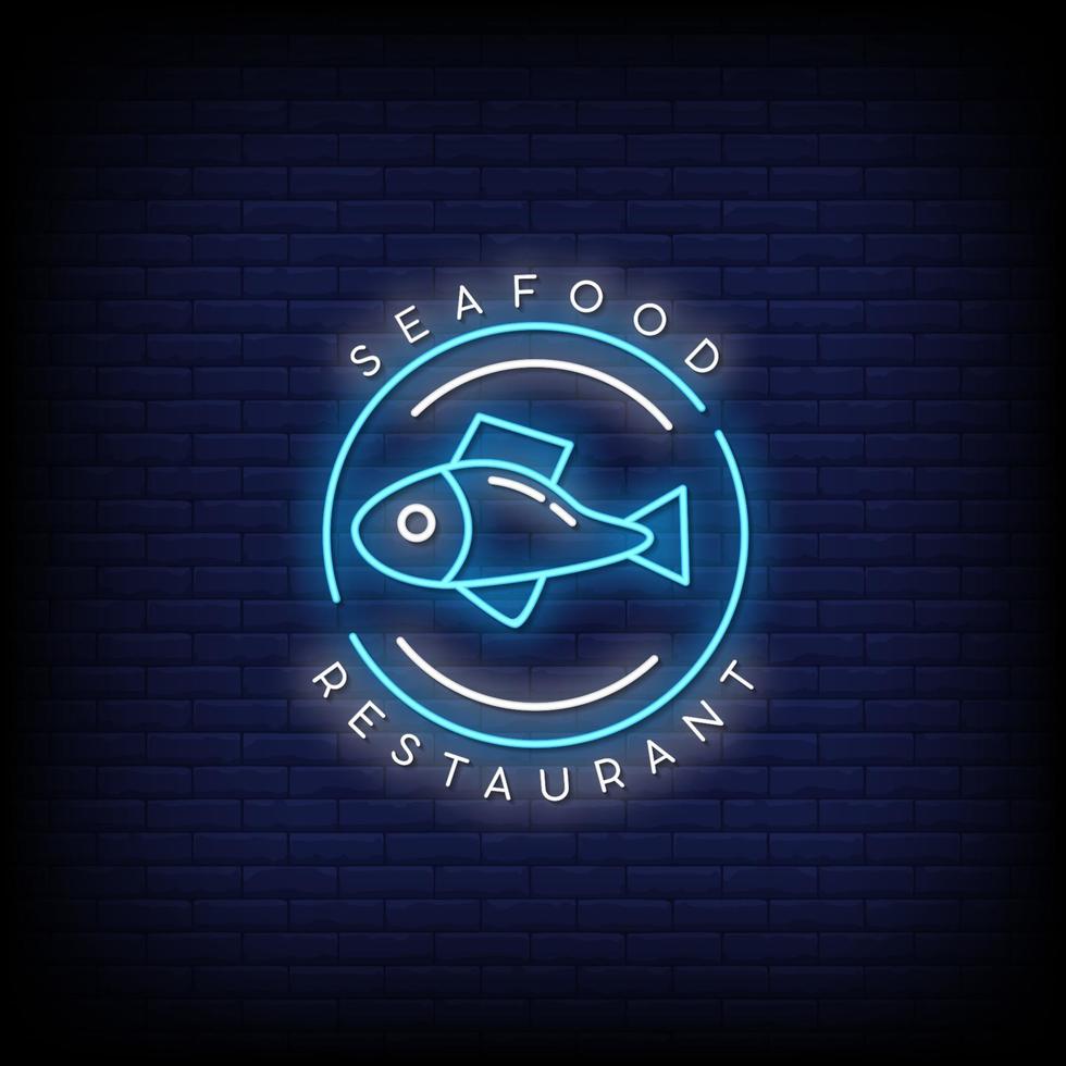 restaurante de mariscos letreros de neón estilo texto vector