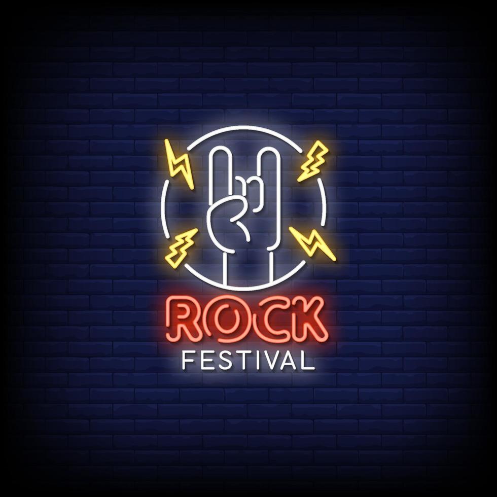 vector de texto de estilo de letreros de neón de festival de rock