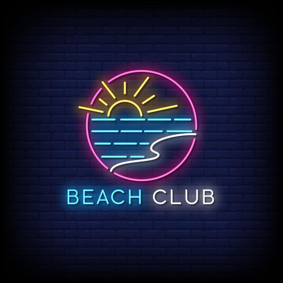 vector de texto de estilo de letreros de neón de club de playa