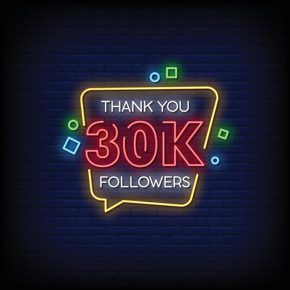 gracias 30k seguidores letreros de neón estilo vector de texto