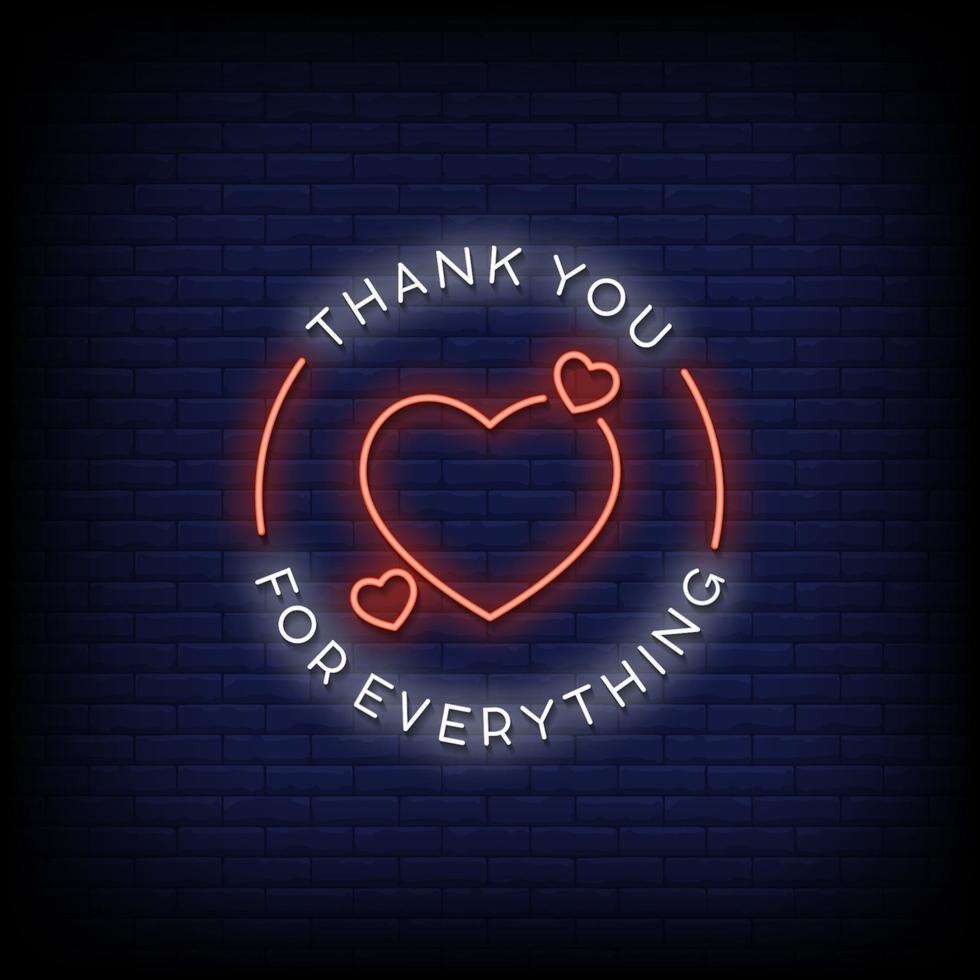 Thank You For Everything Neon Signs Style Text Vector