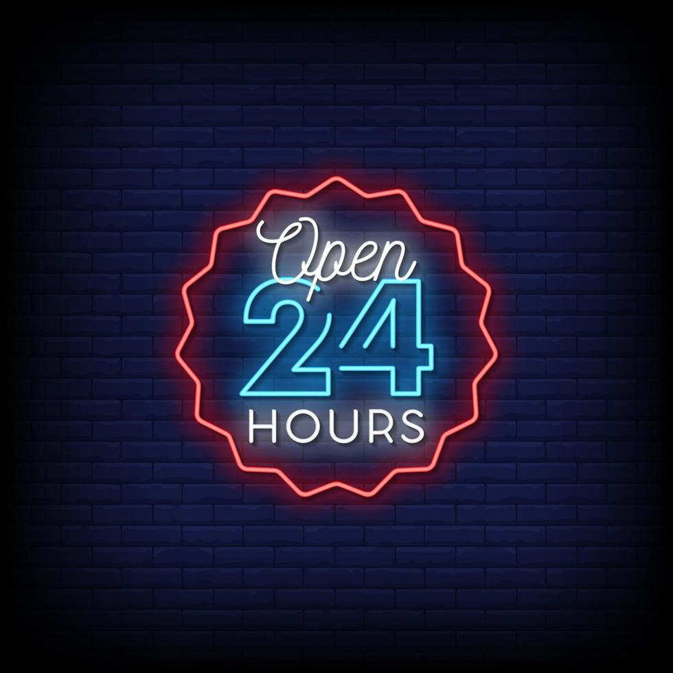 Open 24 Hours Neon Signs Style Text Vector