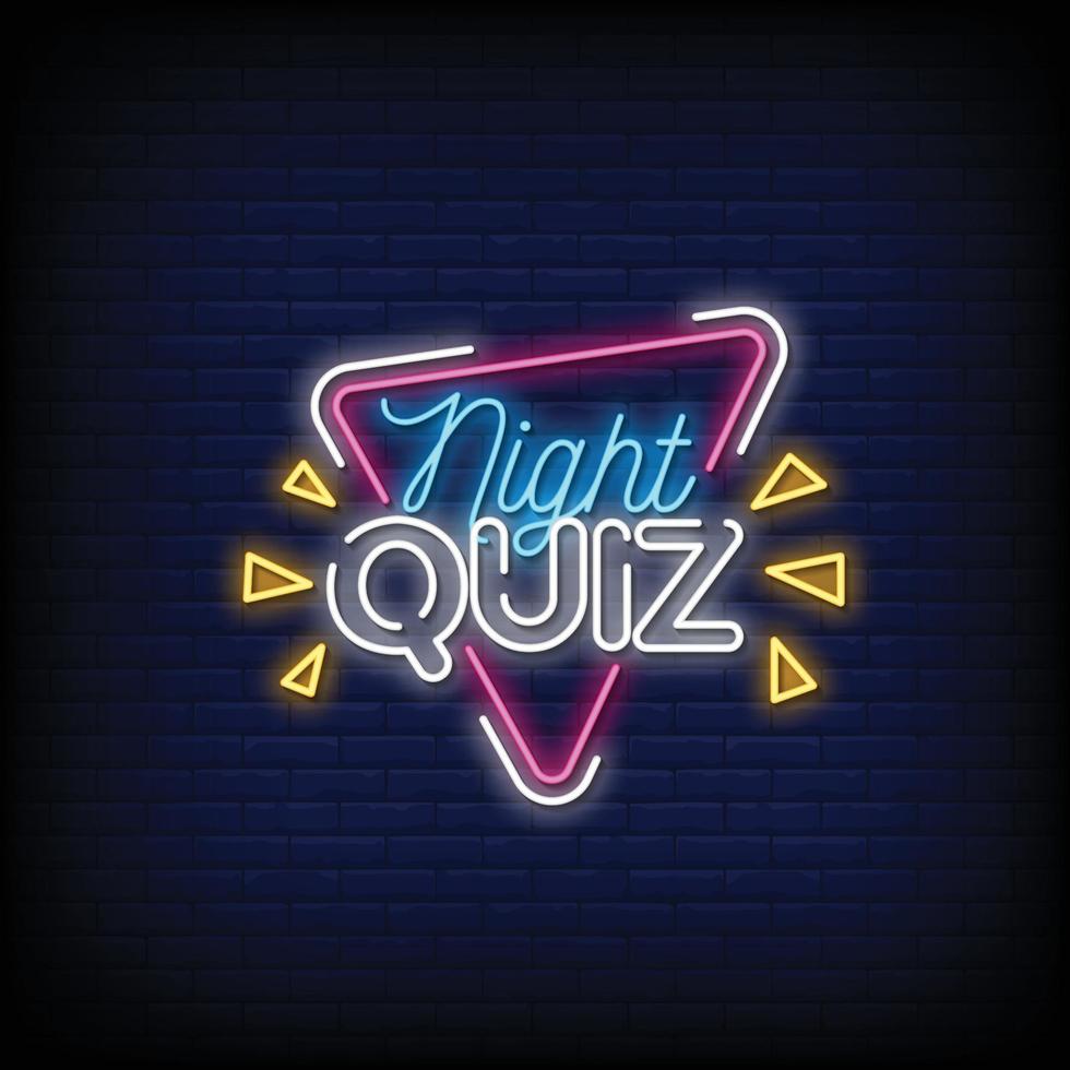 quiz noche letreros de neón estilo texto vector