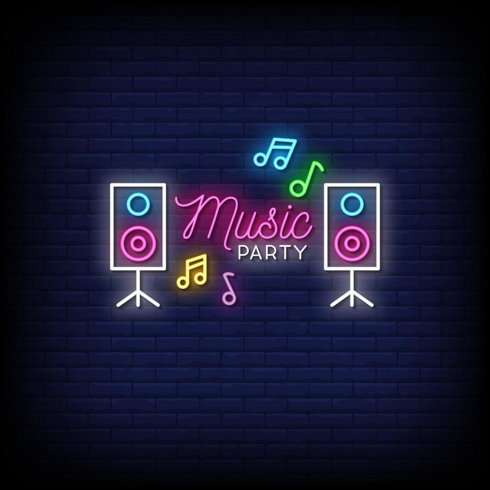 fiesta de música letreros de neón estilo texto vector