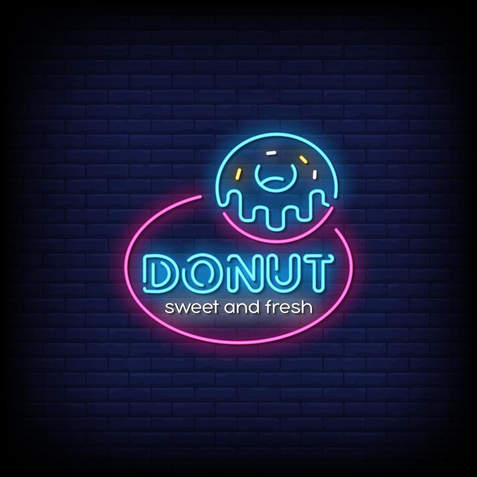 donut letreros de neón estilo vector de texto