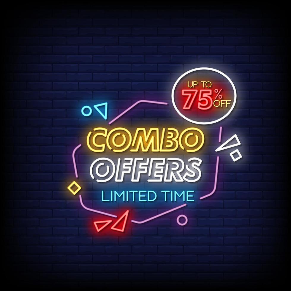 Combo Offers Neon Signs Style Text Vector