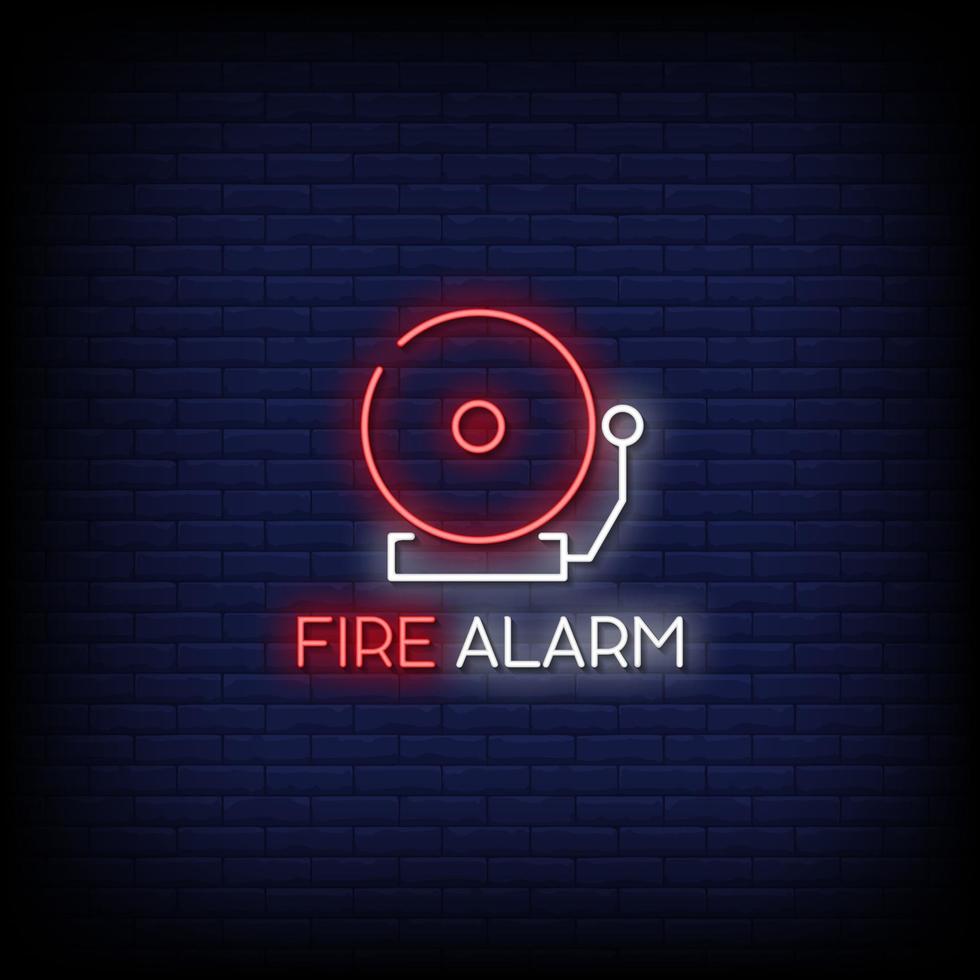 vector de texto de estilo de letreros de neón de alarma de incendio