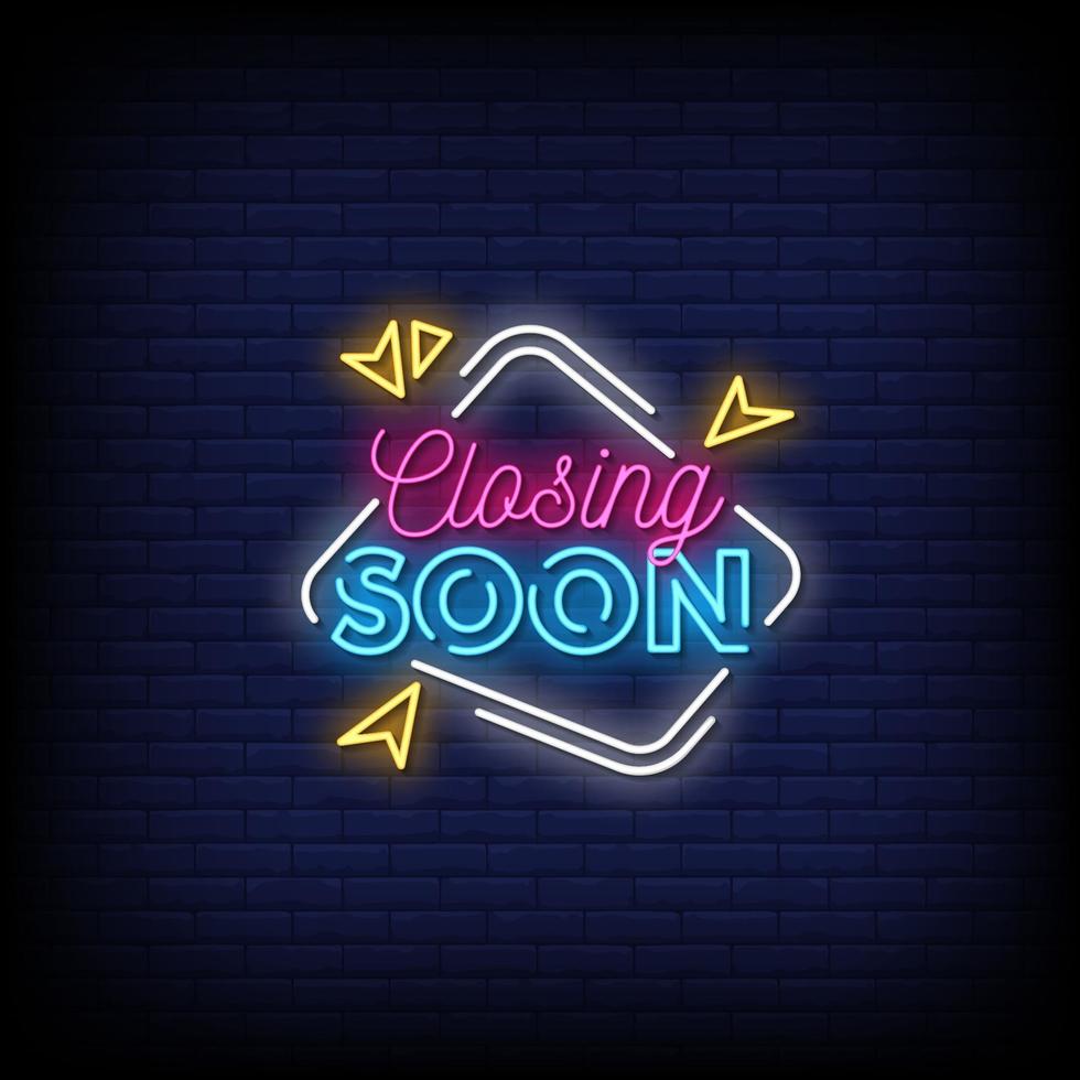 Closing Soon Neon Signs Style Text Vector