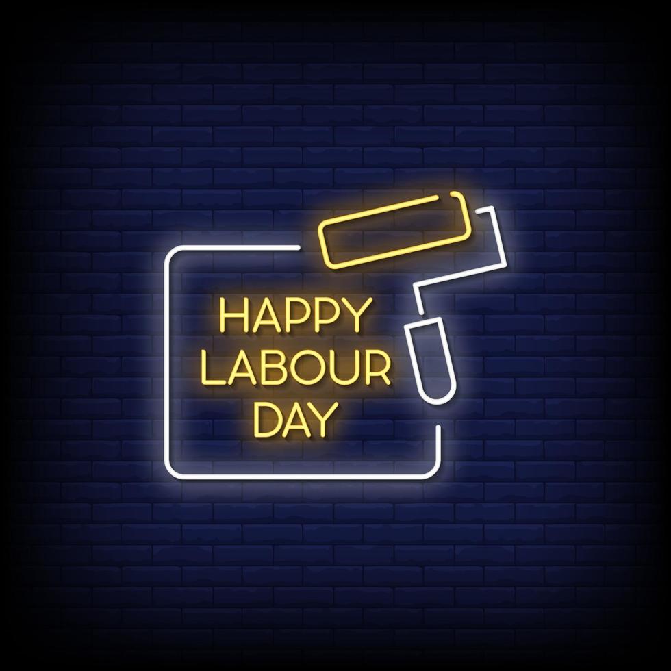 Happy Labor Day Neon Signs Style Text Vector