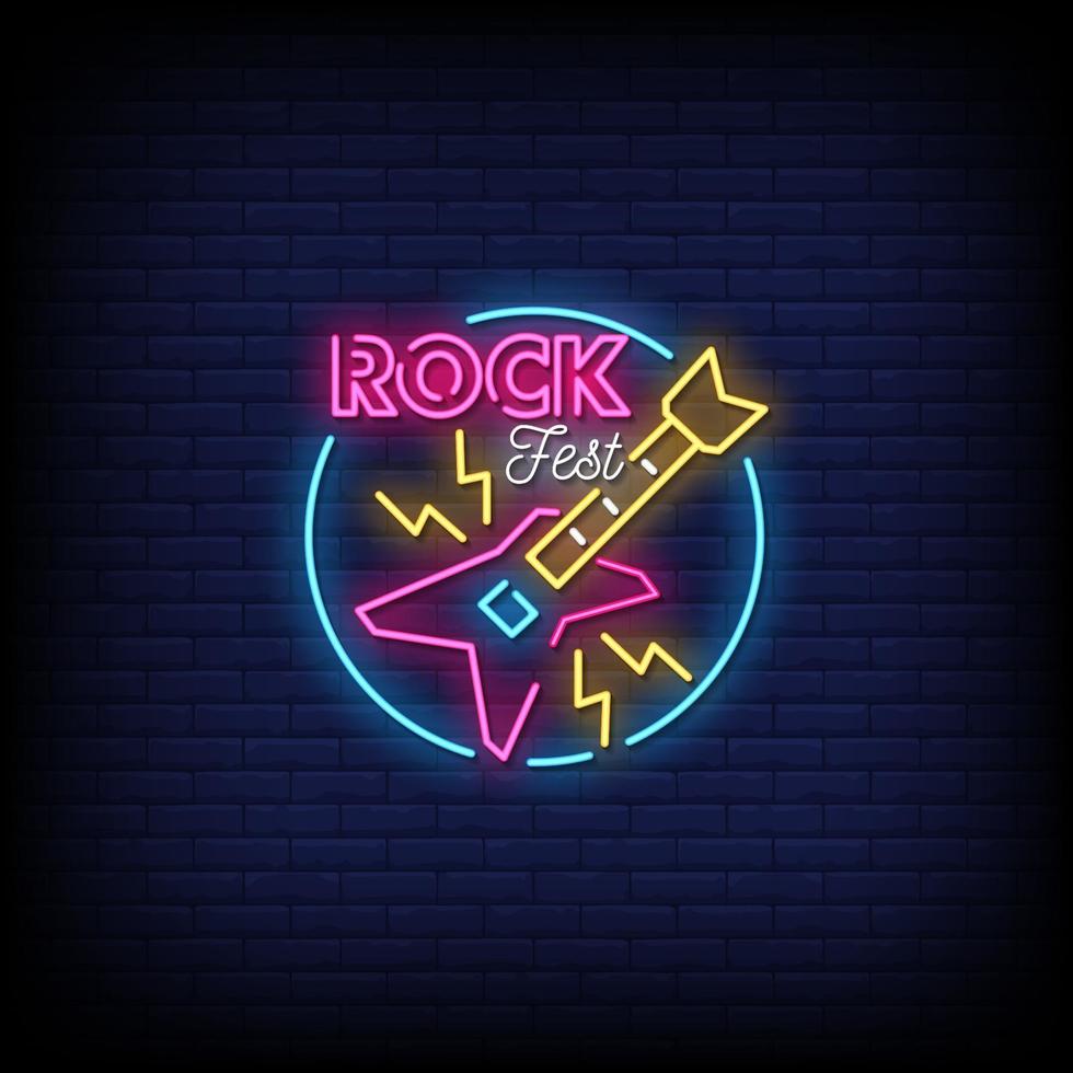 Rock Festival Neon Signs Style Text Vector