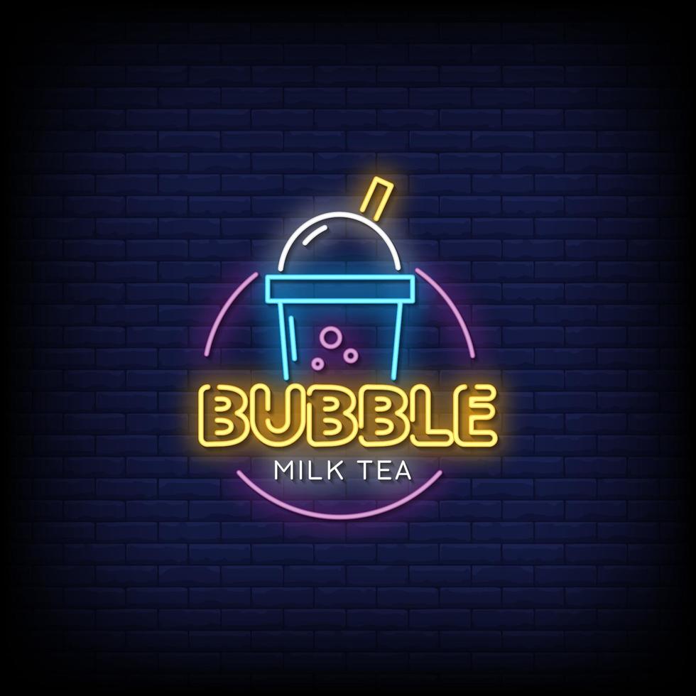 Bubble Milk Tea Neon Signs Style Text Vector