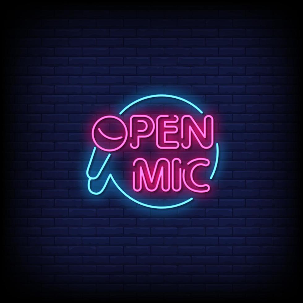 Open Mic Neon Signs Style Text Vector