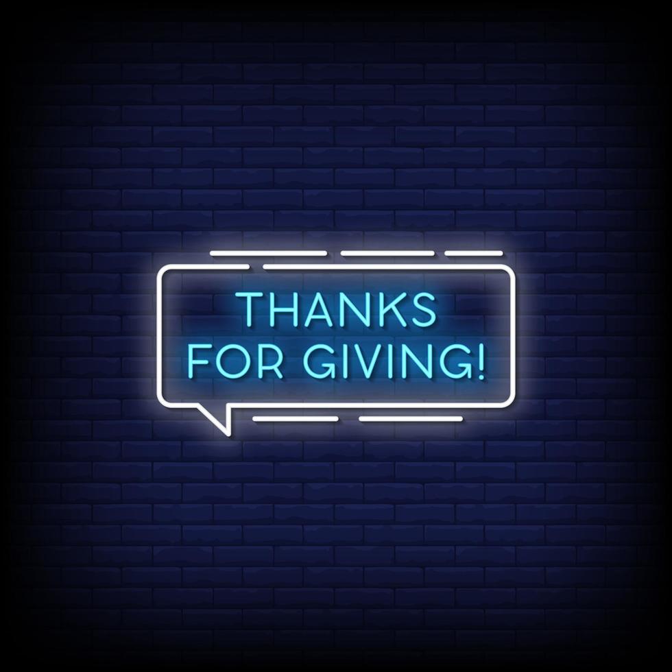 Thanks For Giving Neon Signs Style Text vector