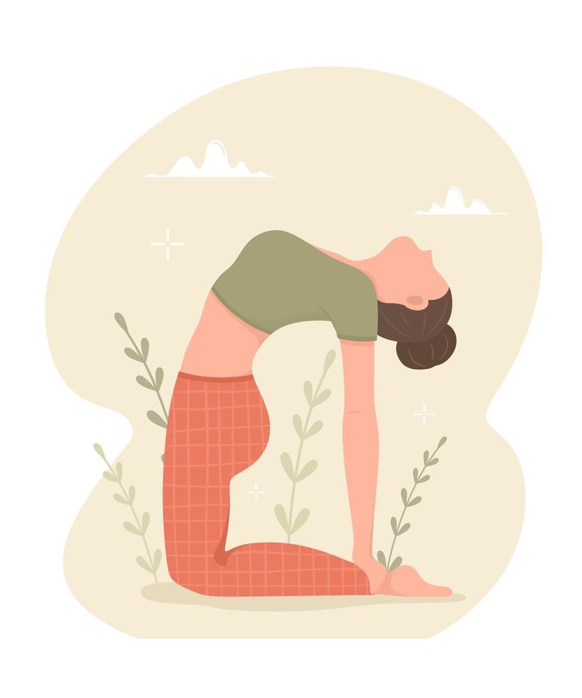 The girl is doing yoga. Yoga practice and lifestyle. Vector illustration.