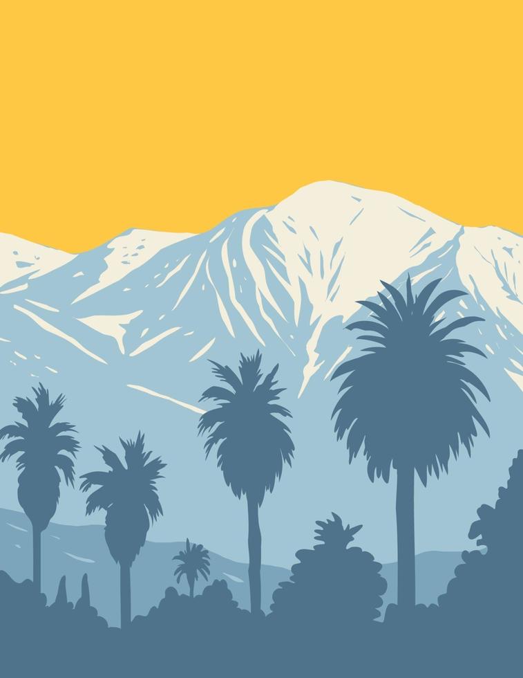 el monumento nacional de las montañas de san gabriel ubicado en angeles y el bosque nacional de san bernardino california wpa poster art vector
