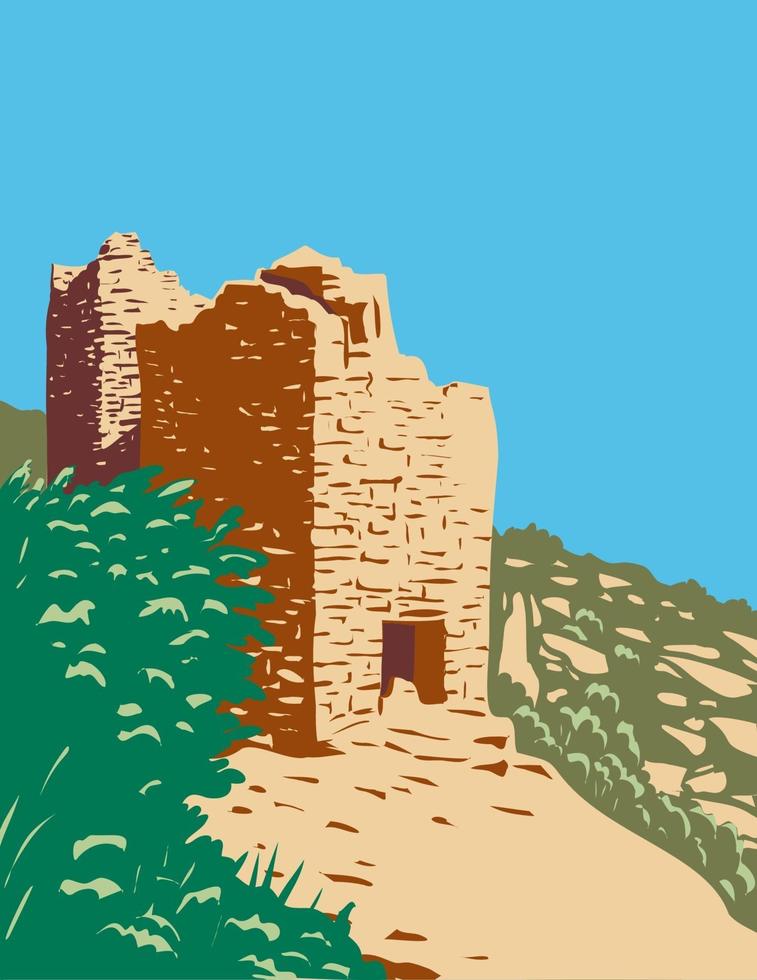 Torres gemelas parte del grupo de torres cuadradas en el monumento nacional hovenweep ubicado en tierra en colorado y utah wpa poster art vector