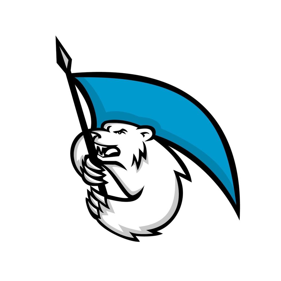 Polar bear holding flag mascot vector