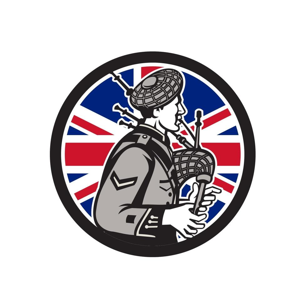 Bagpipe scotsman with UK flag logo vector