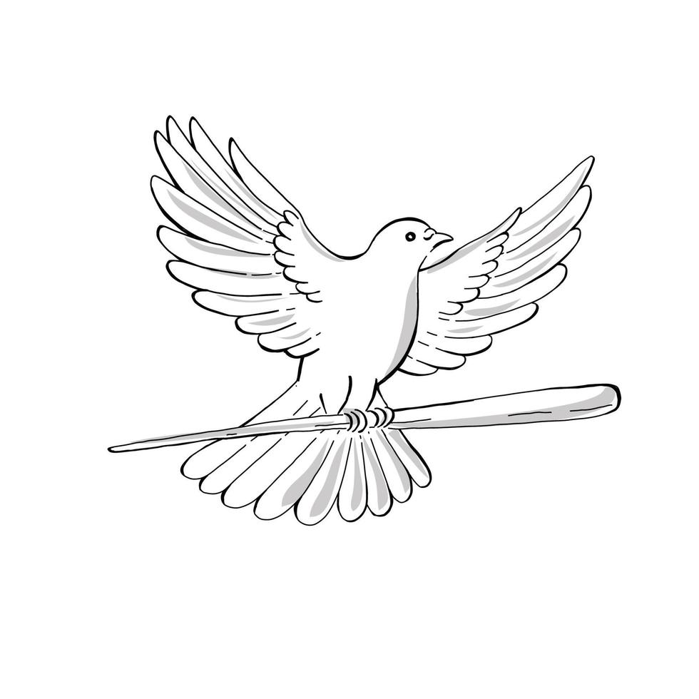 paloma o paloma volando con dibujo de caña vector
