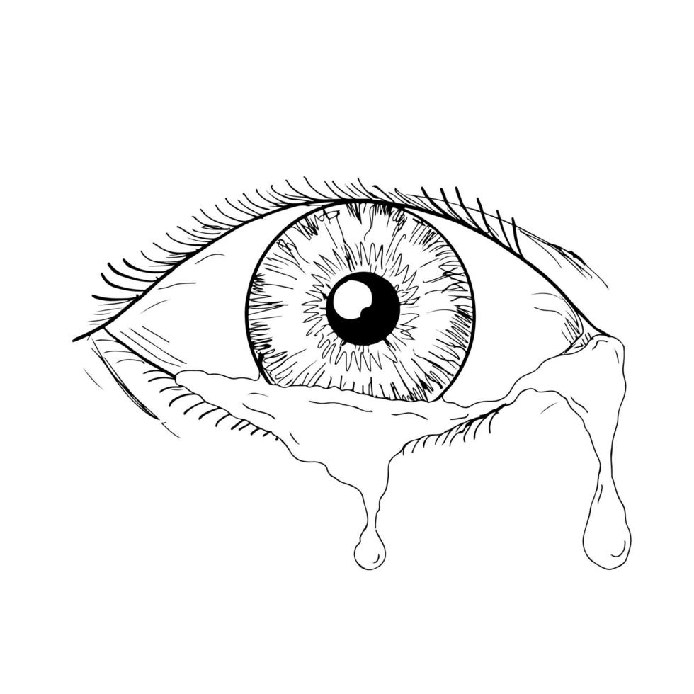 Human Eye Crying Tears Flowing Drawing vector