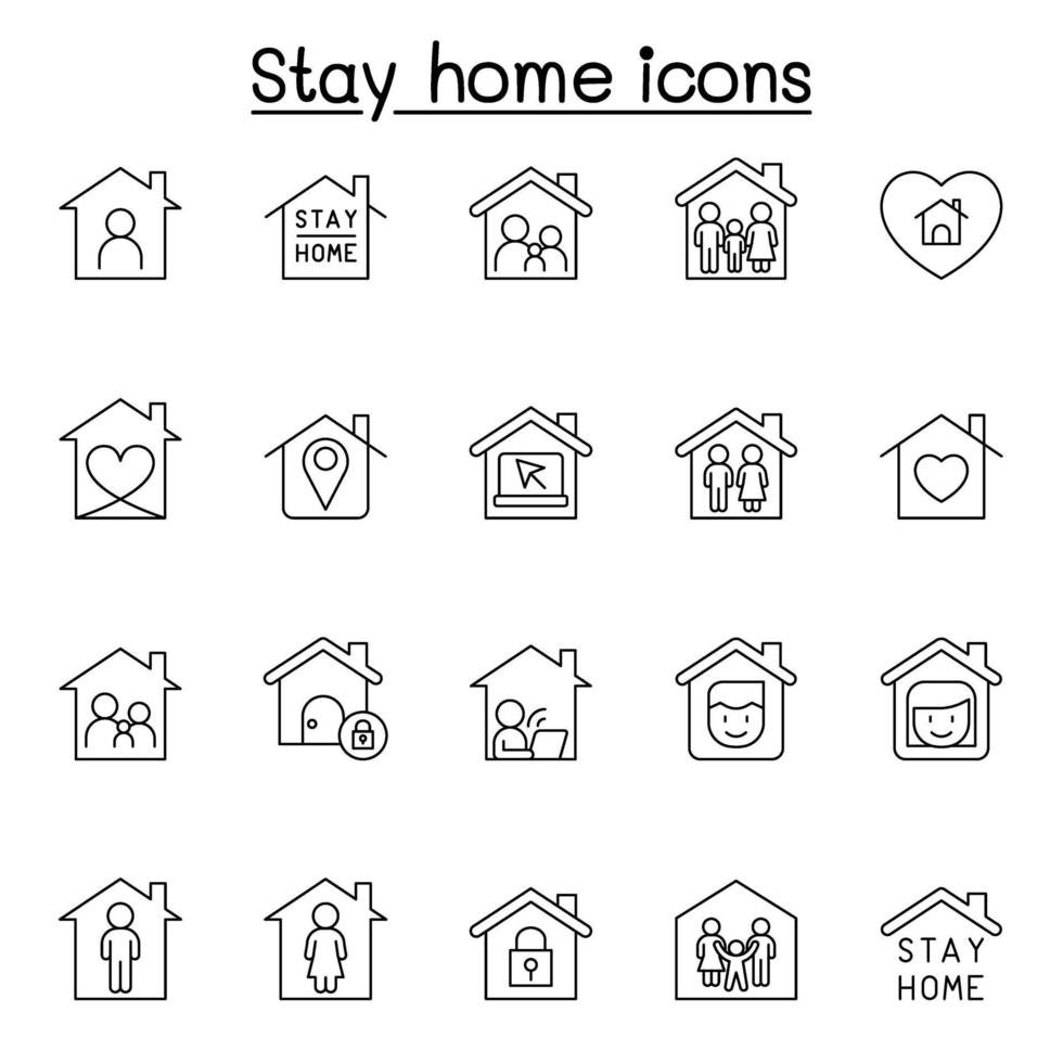 permanecer en casa iconos en estilo de línea fina vector