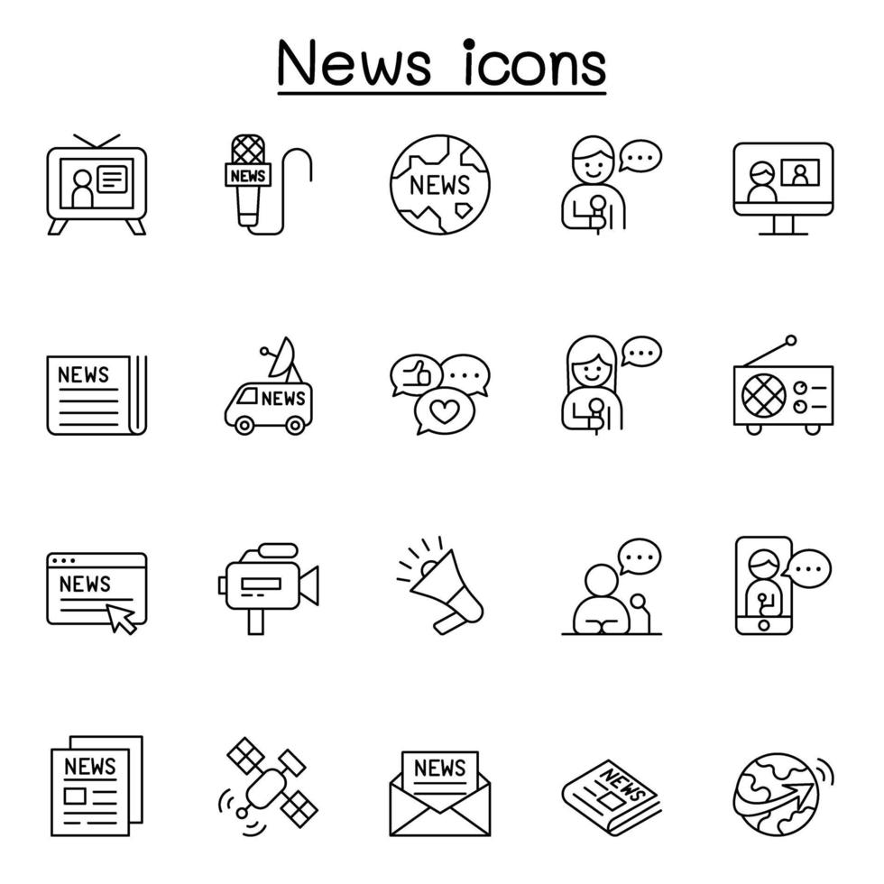 iconos de noticias en estilo de línea fina vector