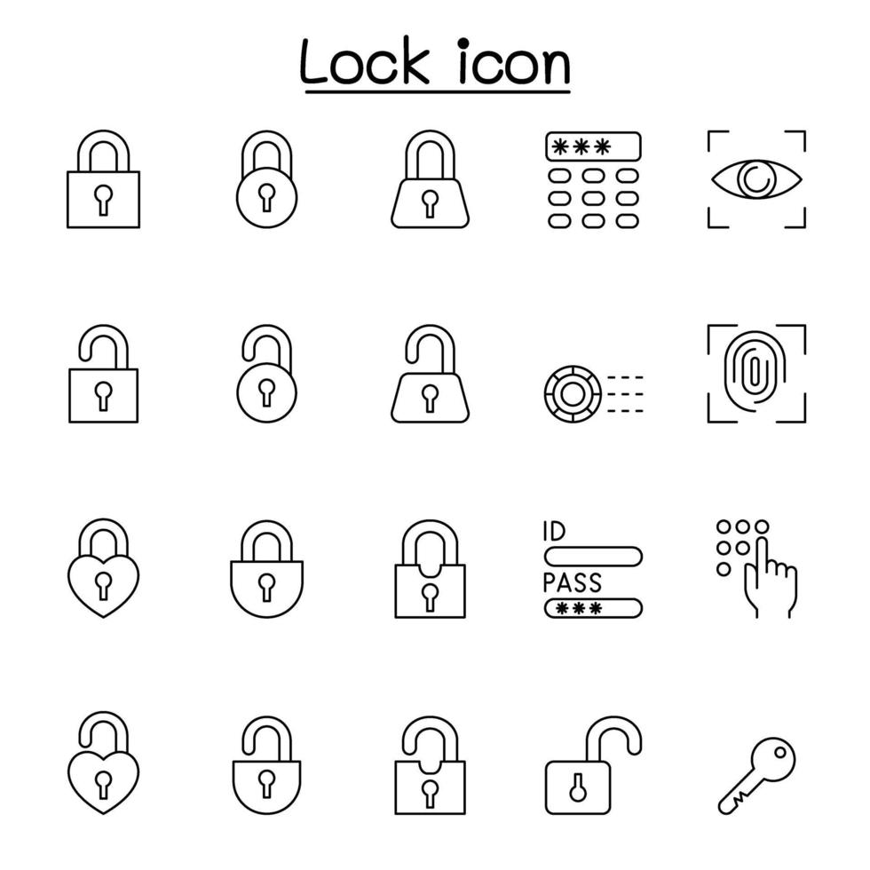 lock icon set in thin line style vector