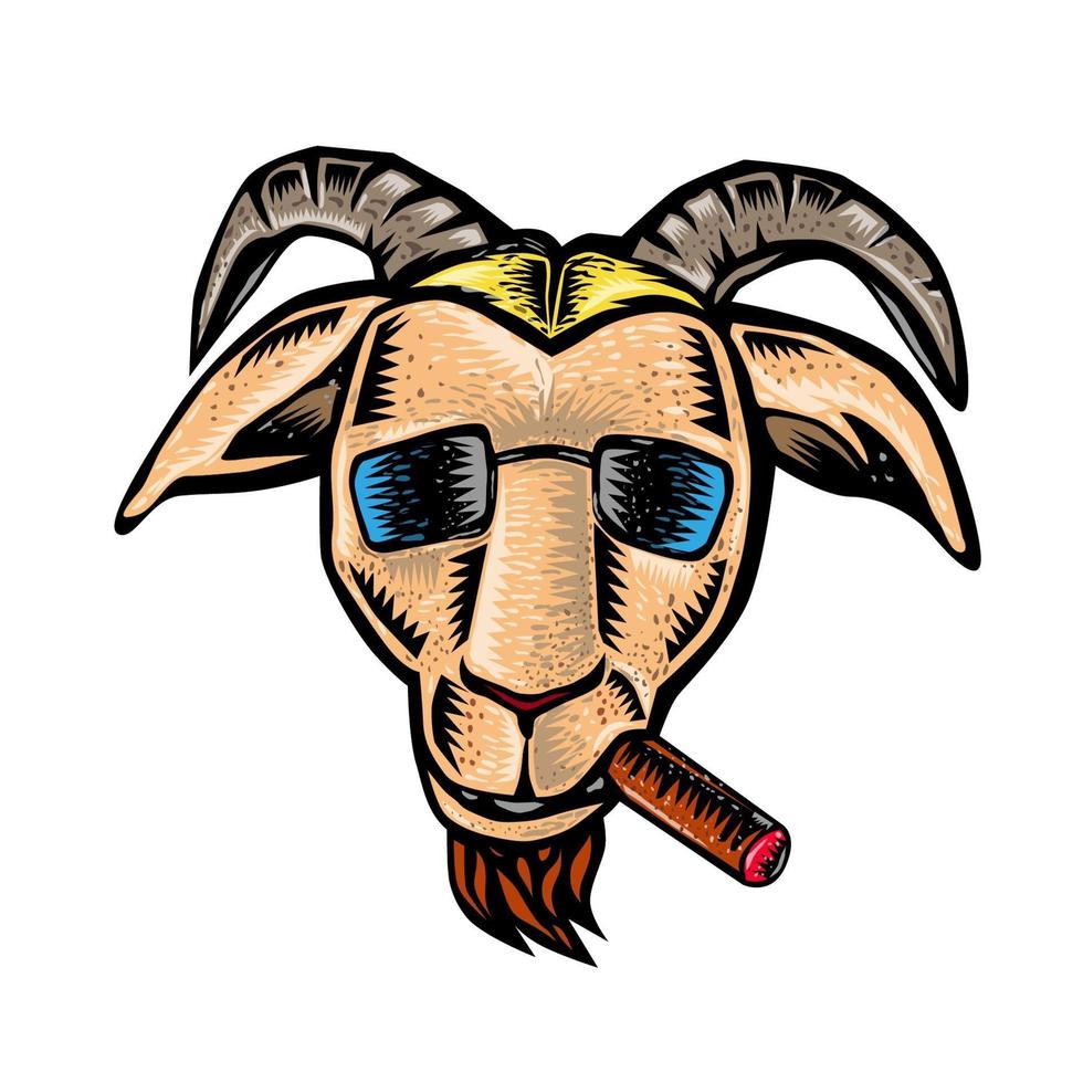 Hipster Goat Cigar Sunglasses Woodcut vector