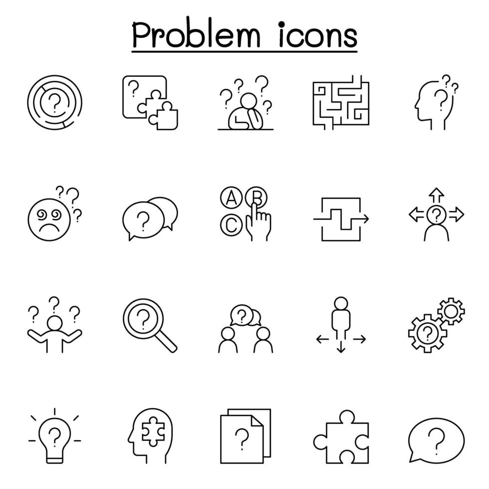 Problem and Question icons set in thin line style vector