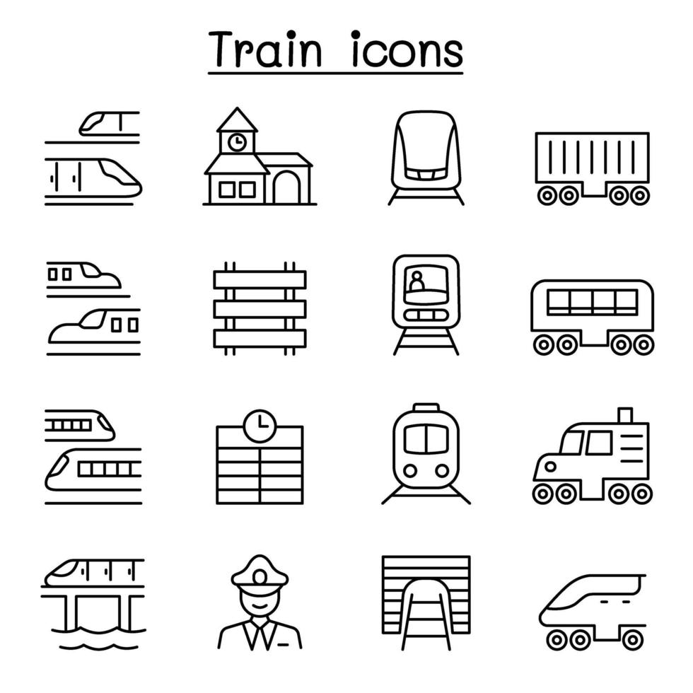 Train icons set in thin line style vector