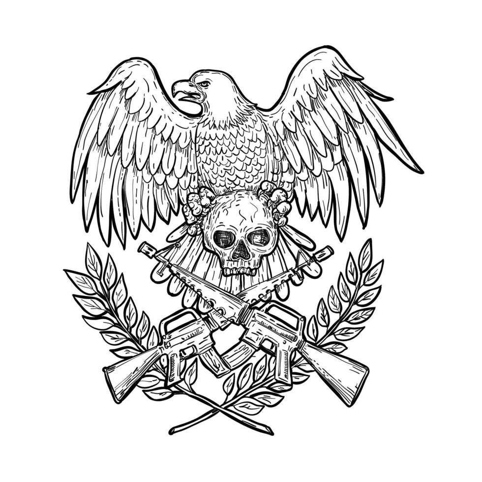 Eagle Skull Assault Rifle Drawing vector