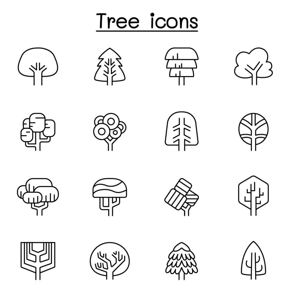 Tree icon set in thin line style vector